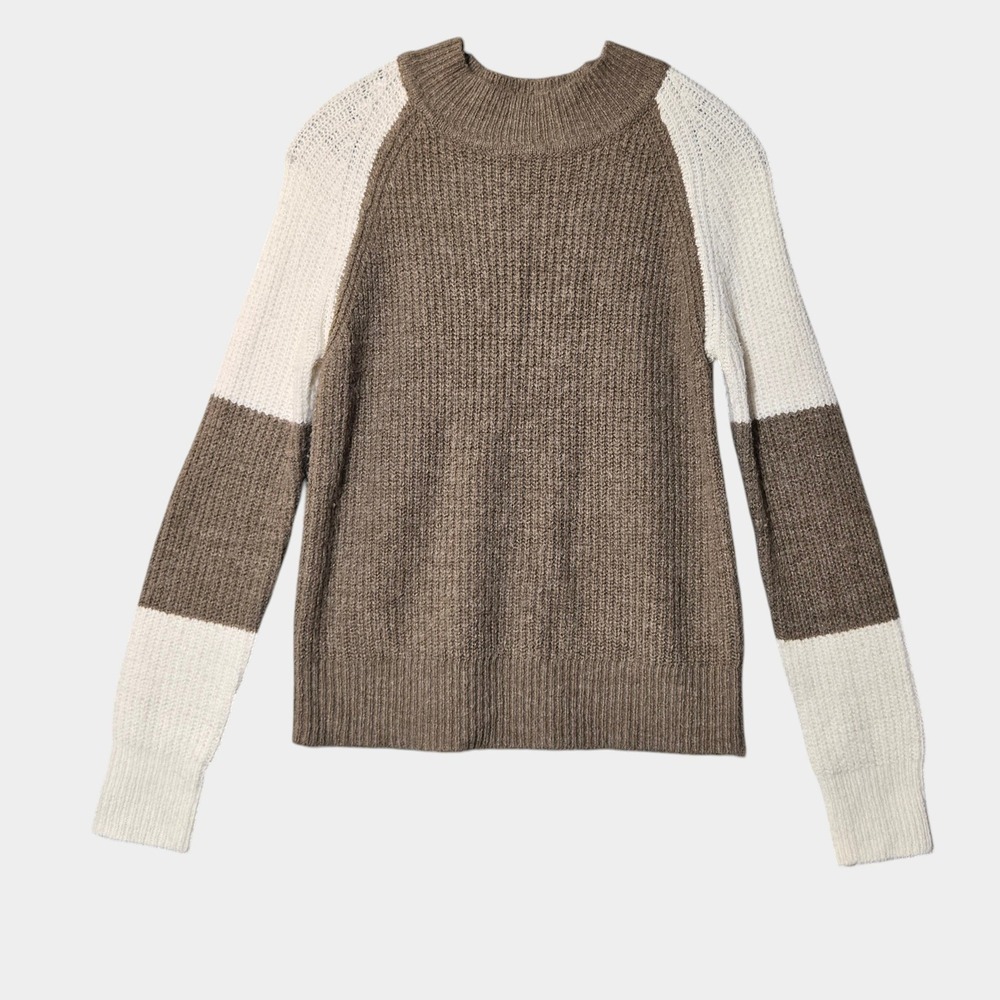 Ripe Maternity Colorblock Side Zip Knit Sweater Taupe Cream XS Casual Minimalist